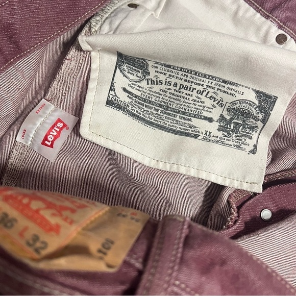 Levis 501 Button Fly Classic Tibetan Red Denim Shorts Waist 36 Cutoff Shorts - Picture 5 of 8